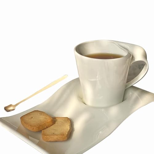 Cup& Saucer Set,Bone China Ceramic Teacup Coffee Cup with Golden Spoon & Coffee Saucer for Breakfast Afternoontea Home Kitchen