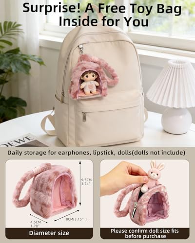 YONONIC Beaded Phone Charm and Plush Doll Protective Case Kit, Cell Phone Chain with Mini Key Headset Bag for Women, Cute Charm Wrist Strap and Portable Storage Bag for Doll Lipstick Cosmetic, Pink - image 2