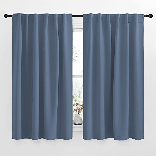 NICETOWN Kitchen Window Curtains, Blackout Curtains 54 inches Length for Cafe, Privacy Short Drapes(Stone Blue, 52" Wide Each Panel, Stone Blue)