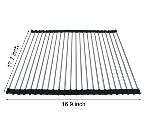 Image of Ahyuan Roll up Dish Drying Rack Over The Sink Kitchen Roll up Sink Drying Rack Portable Dish Drainer Foldable Dish Drying Rack (Black, 17.8''X15.8'')