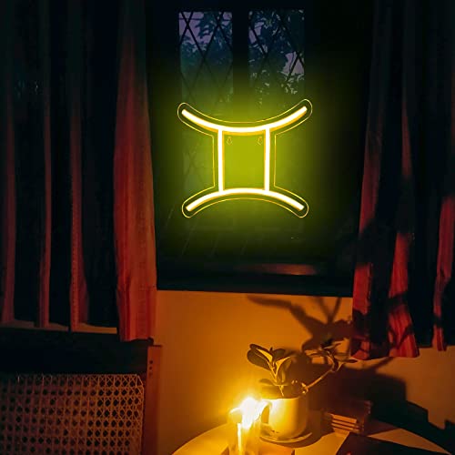 Image of The Zodiac Horoscope Neon Sign, Gemini LED Neon Signs for Wall Decor, Astrology Zodiac Horoscope Neon Lights Beautiful Spiritual, Birthday Party, Home Kids Room Decor Gemini