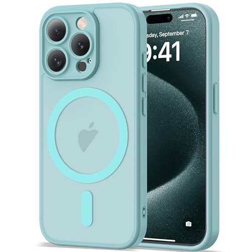 Coque iPhone 15 Pro bleu magnétique translucide avec protection caméra arrière