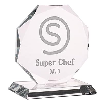 Wanapix | Trofeo Grande Personalizado con Nombre y Texto | Cristal Grabado (Escala de Grises) | Premio Personalizado | Octogonal 17 cm | Incluye Estuche para Guardar | Super Chef | Ya disponible en tu tienda friki favorita! En mundofriki.es!