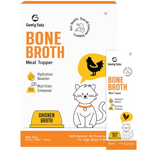 Goofy Tails Chicken Bone Broth for Cats 25 ml (25ml X 15 Pack), Human Grade, Preservative Free, Gut Friendly Cat Food Topper, Cat Supplements with Natural Collagen