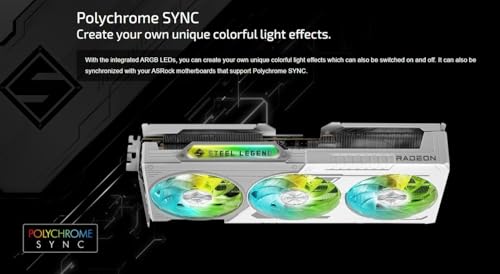 Image of ASRock Radeon RX 9060 XT Steel Legend 8GB GDDR6 OC Graphics Card | 3320 MHz Boost | Triple Fan | 0dB Cooling | Metal Backplate | PCIe 5.0 | DisplayPort 2.1a, HDMI 2.1b