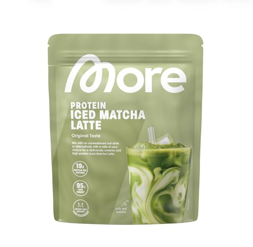 MORE Protein Iced Matcha Latte 650g Matcha Grünteepulver mit wertvollen Proteinen wenig Zucker und Fett - made in Germany