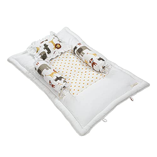 NWF Pack of 4 – Unisex Baby Bedding Set | 100% Cotton Mattress, Pillow & Bolsters | Daytime Use | 26x40 Inches | Animal Print | 0–24 Months