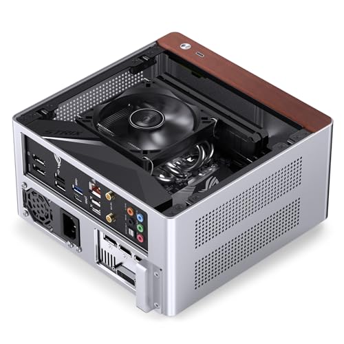 Image of JONSBO NV10 Silver MINI ITX PC Case, Aluminum Alloy with Walnut Trim Desktop Case, Compatible with 1U Flex PSU, Low-Profile GPU,Compact &Portable 4.5L Case,with a PCI-E 4.0 Extended Cable, Silver