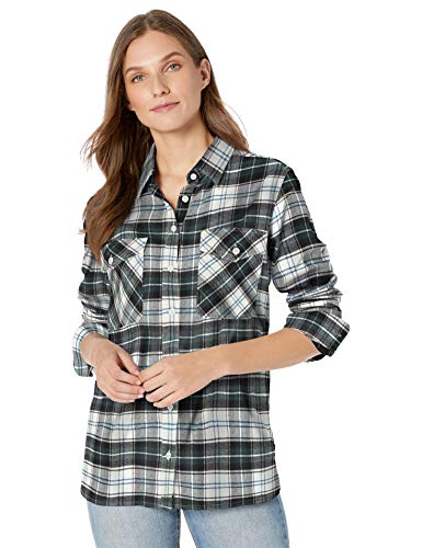 Pendleton Women's Elbow Patch Flannel Shirt, Ivory/Tartan Green Plaid, XS