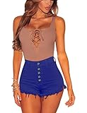 El paquete incluye 1 unidad. Bestgift - Pantalones cortos de mezclilla con botones y dobladillo para mujer Azul azul vaquero XS
