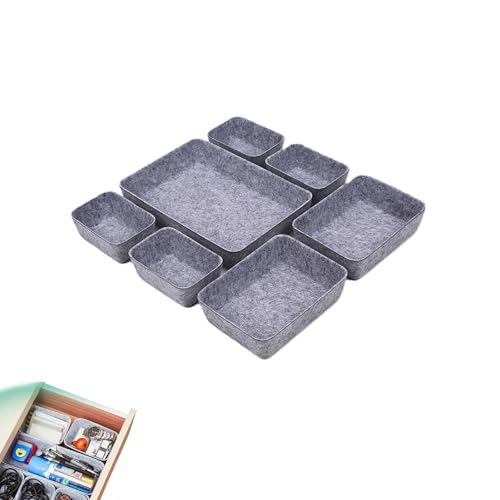 Generico Organizer Cassetti Cucina e Bagno in Feltro,Set Organizzatore Cassetti 7 Pezzi,Divisori Cassetti in Feltro Resistenti,Contenitori Portaoggetti Feltro Modulare Scrivania Cassettiera (Grigio)