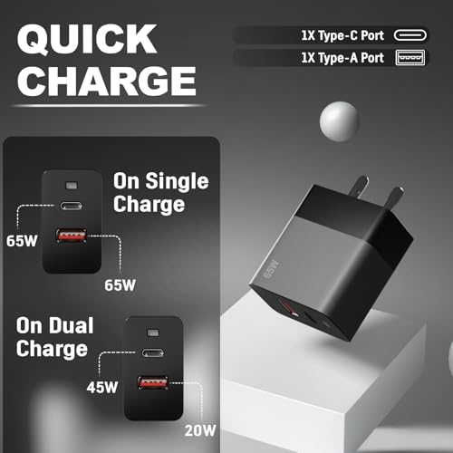 Image of AILKIN 65W GAN Charger PD Type C & USB Fast Adapter with Multi Port Charging GaN Technology for iPhone 16 /16 Plus /16 Pro /16 Pro Max,iPhone 15 /14 /13 /12 Series, Samsung and Other Devices (Black)