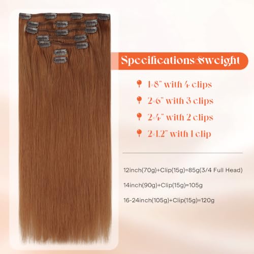 Image of Sunny Hair Clip in Hair Extensions Real Human Hair Copper Orange 14 Inch | Clip in Extensions Human Hair, Natural Length and Gentle Movement for Easy at Home Application for Busy Workdays 105g