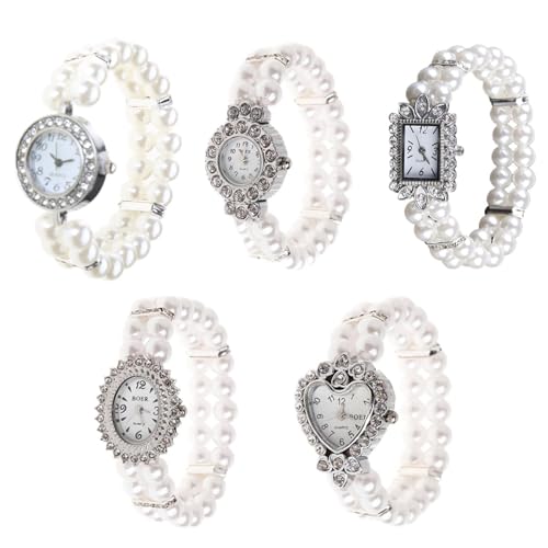 DIIOOMIEEU Montre pour femme avec fausses perles pour strass, bracelet de luxe, tendance, élégant, bijoux, cadeaux, élastique