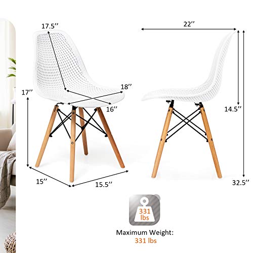 Kotek Set Of 4 Dining Chairs, Dsw Molded Shell Plastic Side Chairs With Mesh Design, Solid Wood Legs, Mid-Century Modern Armless Side Chairs For Kitchen, Dining Room, Living Room (White) #TOP5