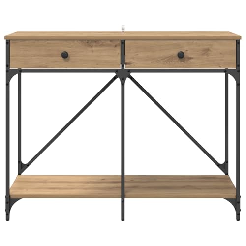 Table console en chêne Artisan 100cm avec tiroir de rangement