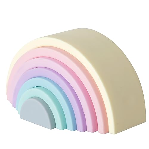 Image of BESSENTIALS Silicone Stacking Rainbow, Silicone Baby Stacking Toys, STEM Toys, Stacking Toy & Teething Toys, 7 Pacs Educational Baby Toys, Rainbow Stacker for Kids and Babies