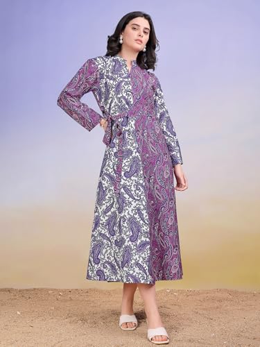 Image of PURVAJA Women's Mandarin Collar Cotton Blend Dress