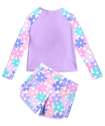 Image of Vogseek Girls Rash Guard Swimsuits 2 Piece Bathing Suit UPF 50+ Summer Swimwear Size 7-12T