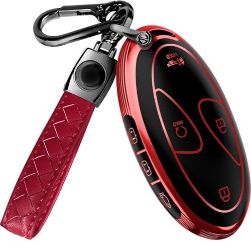 Lucrum Compatible with Hyundai Key Fob Cover & Leather Keychain,