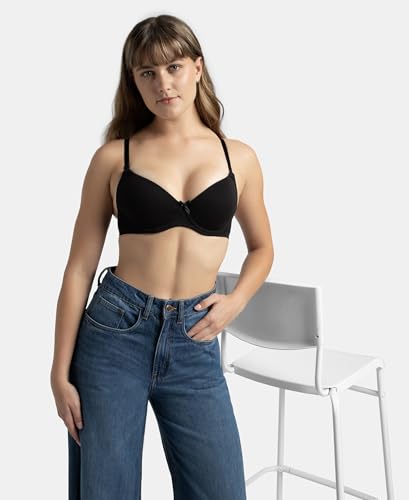 Image of Jockey 1245 Women Under-Wired Padded Super Combed Cotton Elastane Stretch Medium Coverage T-Shirt Bra with Detachable Straps