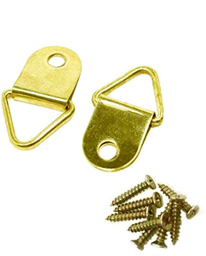 Image of D Ring Picture Hangers 1 inch with Screws - Frame Triangle Ring Hanger - Small Single Hole - Brass Plated - 8 Pcs