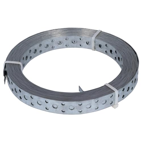 HELPMATE - Bande perforée longueur 10 m - acier galvanisé sendzimir - largeur 20 mm - épaisseur 0,8 mm - galvanisé de haute qualité - Robuste pour le bâtiment, l'atelier, les projets de bricolage