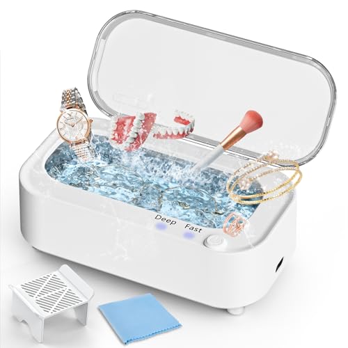 Ultrasonic Jewelry Cleaner: Highly Effective Dental and Glasses Cleaner, Deep-Clean Rings, Necklaces, Eyeglasses Jewelry Cleaner Ultrasonic Machine, 12 Oz Capacity with Stainless Steel Jewelry Cleaner