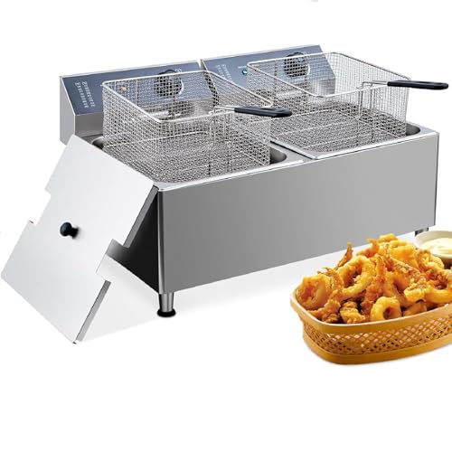 Deep fryers Commercial Deep Fryer 11L x 2, Large Dual Tank Electric Countertop Fryer for Restaurant with 2 Frying Baskets and Lids, 1700W x 2, 120V