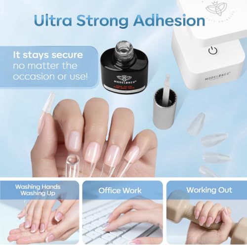 Image of modelones 10 in One X Nail Gel Glue Gel Base Coat Brush On No Wipe | Nail Polish Glue 15ml for Tips, Rhinestones, Blooming Art Hema-Free Gel Kit for Acrylic Tips U V Lamp Needed
