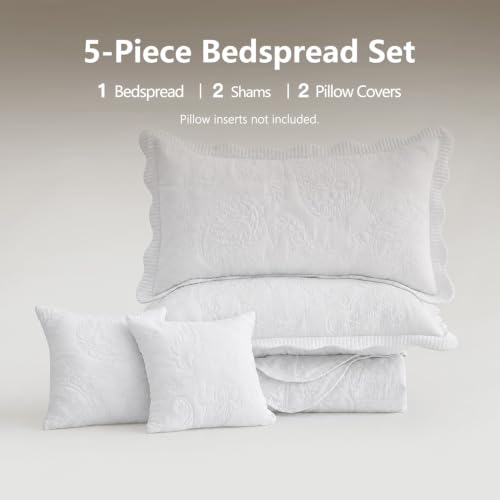 Image of HZ & HY Oversized Alaskan King Bedspreads 138x122, Stitched Paisley, White