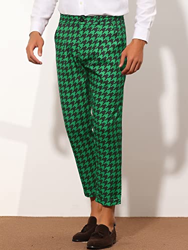 Lars Amadeus Houndstooth Pants for Men's Slim Fit Plaid Cropped Dress Pants2