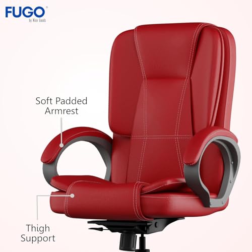 Image of FUGO FG13B Ergonomic Office Chair with Adjustable Height Cushioned Back Seat Tilting Mechanism HeavyDuty Metal Base Dual Nylon Casters Ideal for Work Gaming Study 3Year Warranty (Red)