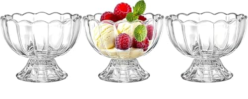 Image of Glassbunny Ice Cream Glass Bowls Set - Elegant Dessert Serving Bowls for Ice Cream, Sundaes, Fruits & Snacks, Clear Glass Design, Durable 120ML, Pack of 3