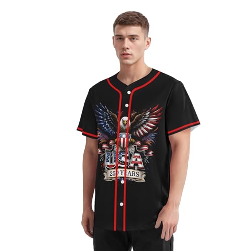 Camiseta masculina de béisbol 250 Aniversario USA 1776-2026 Águila Patriótica Día de la Independencia Botones Secado rápido miniatura 7