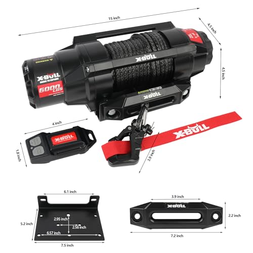 X-Bull USAM-XBEW005 New 6000Lbs Ip68 Waterproof Electric Winch Boat Trailer Winch With 2 In 1 Wireless Remote Synthetic Rope 1/4 In X49.8Ft Hook Automatic Braking Powersports Off Road thumb #4