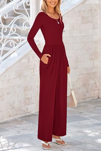PRETTYGARDEN Womens Jumpsuits Dressy Casual Fall Fashion 2025 Trendy Long Sleeve Wide Leg Rompers Spring Work Office Outfits