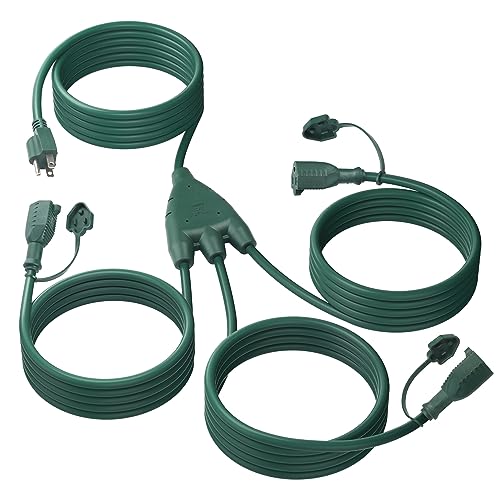 BN-LINK Outdoor Extension Cord 1 to 3 Splitter, Max 13 ft Extension(25 ft Total), Multi Outlet Power...