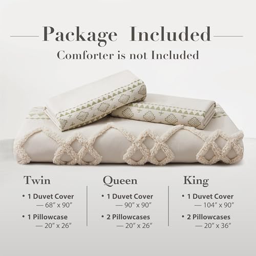 Image of Oli Anderson Boho Duvet Cover Set Twin Size, Beige and Sage Green Color Clash 2 Pieces Microfiber Bedding Set, Durable and Super Soft Duvet Covers with Zipper and Ties, 68 inch*90 inch