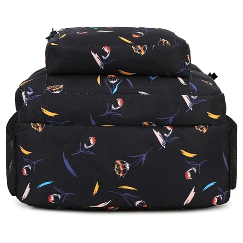 Image of abshoo Classical Basic Floral Womens School Backpack For College Teen Girls Water Resistant Bookbag (Floral Black C)