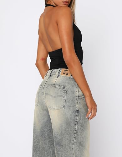 ForeFair Women Sexy Halter Deep V Neck Backless Crop Tank Top Open Back Sleeveless Slim Fit Y2k Summer Tops3