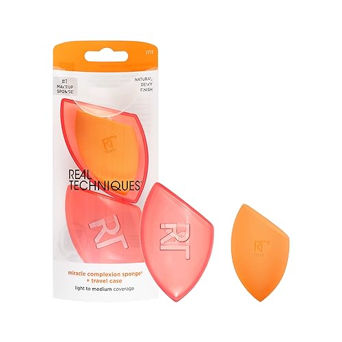 REAL TECHNIQUES Miracle Complexion Sponge & Travel - Esponja Aplicadora con Funda, Naranja