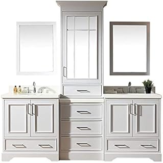 ARIEL Double Sink Bathroom Vanity Set in White | Pure White Quartz Counter-top | 5 Soft Closing Doors | 6 Full Extension Dovetail Drawers | 85