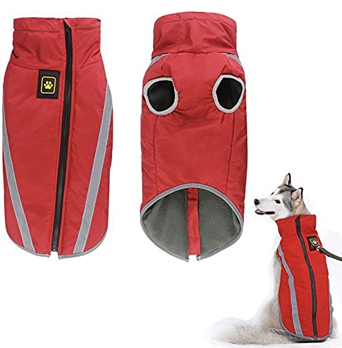 KUTKUT Windproof Warm Dog Winter Jacket| Reflective Cold Weather Coat | Waterproof Polar Fleece Lining with Leash Hole Pet Warm Clothing for Large Dogs. (Red, Size: 6XL, Chest: 88cm) (B09H2JT2DR) Amazon Price History, Amazon Price Tracker