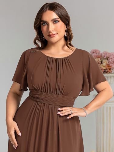 Image of Ever-Pretty Plus Elegant Formal Dresses for Curvy Women Round Neck Short Sleeves Chiffon Bridesmaid Mother of The Bride Dress