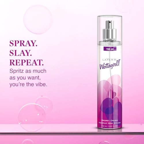 Image of Layer'r Wottagirl Secret Crush Body Splash for Women 150ml | Long-lasting body splash with mandarin, pineapple & vanilla notes. Fresh fruity fragrance for everyday wear.