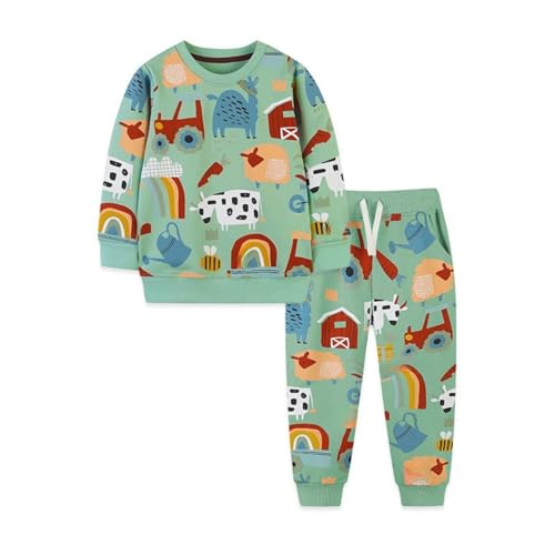 Boys Comfy Cotton Fall Sets Toddler Kids Cute Cartoon Graphic Outfits Crewneck Long Sleeve Shirts + Sweatpants Drawstring