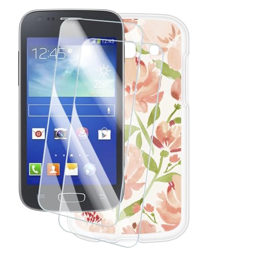OAGELIM 2 Pack Protège-Écran + Coque Compatible avec Samsung Galaxy Ace 3 (4 Pouce) Coque Impression Artistique Personnalisée et Film Verre Trempé (Fleurs)