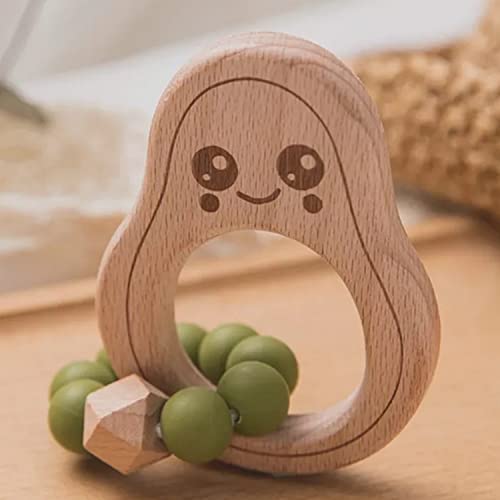 Avocado Beißring für Baby Natur Holz grün - Kauspielzeug, Zahnungshilfe...