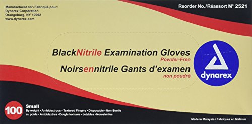 Dynarex Black Nitrile Exam Gloves, Box/100 Small
